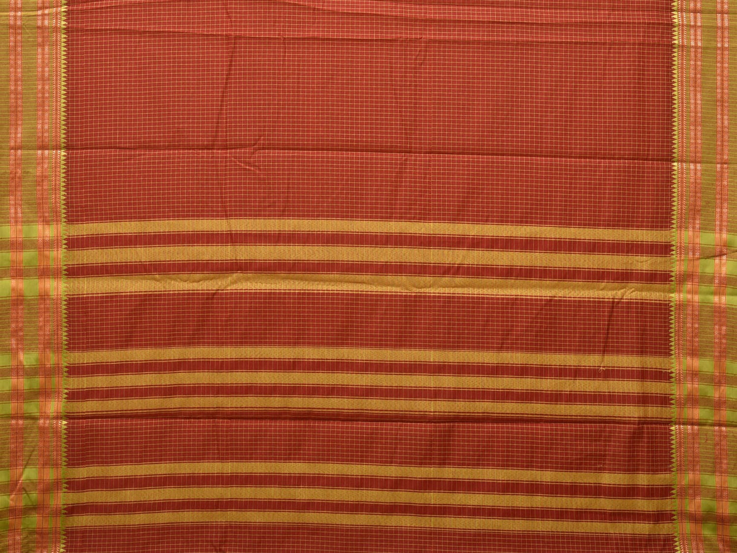 Rust and Green Bamboo Cotton Saree with Checks Design bc0106