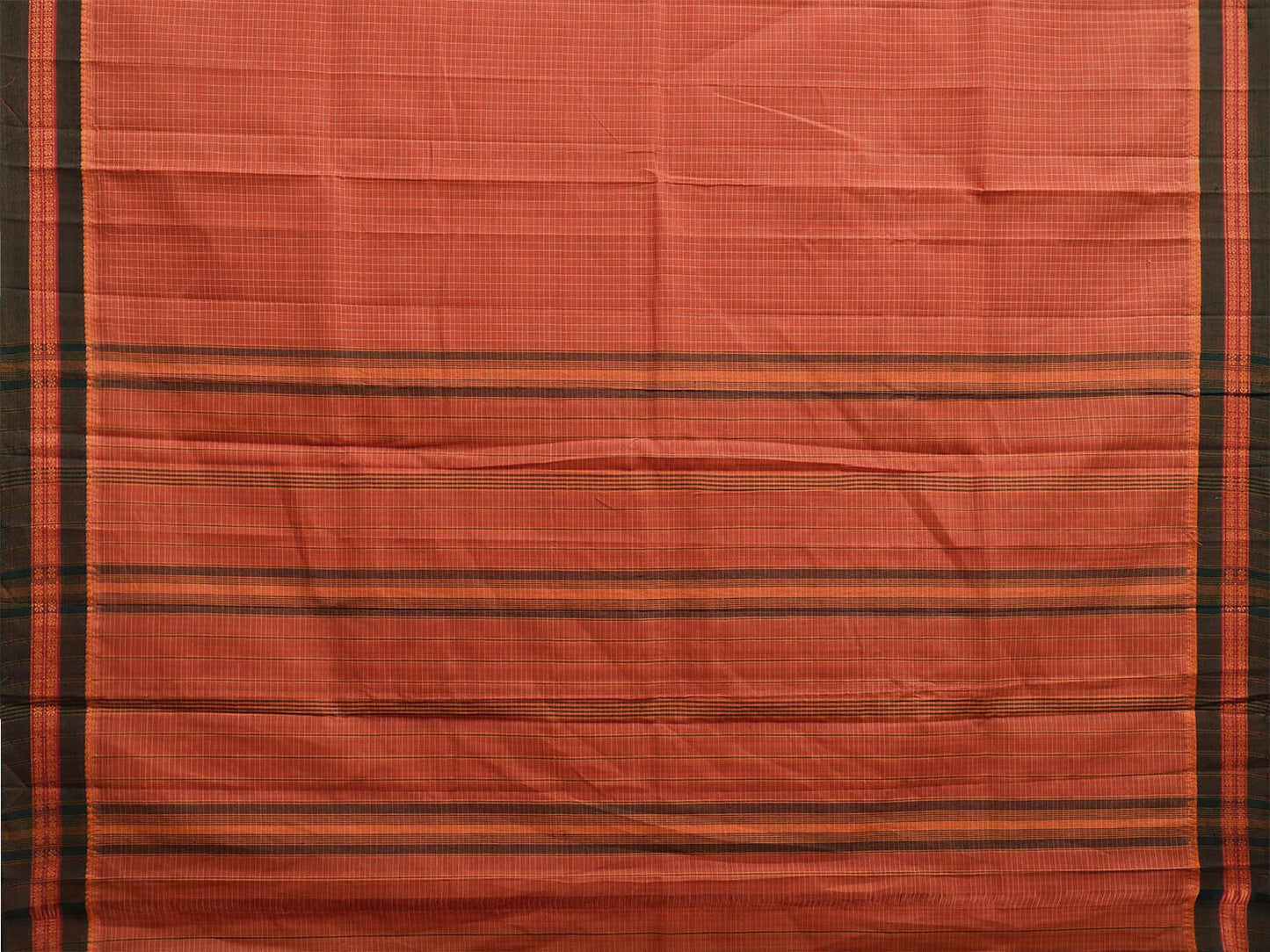 Rust and Green Narayanpet Cotton Handloom Saree with Checks Design No Blouse np1066