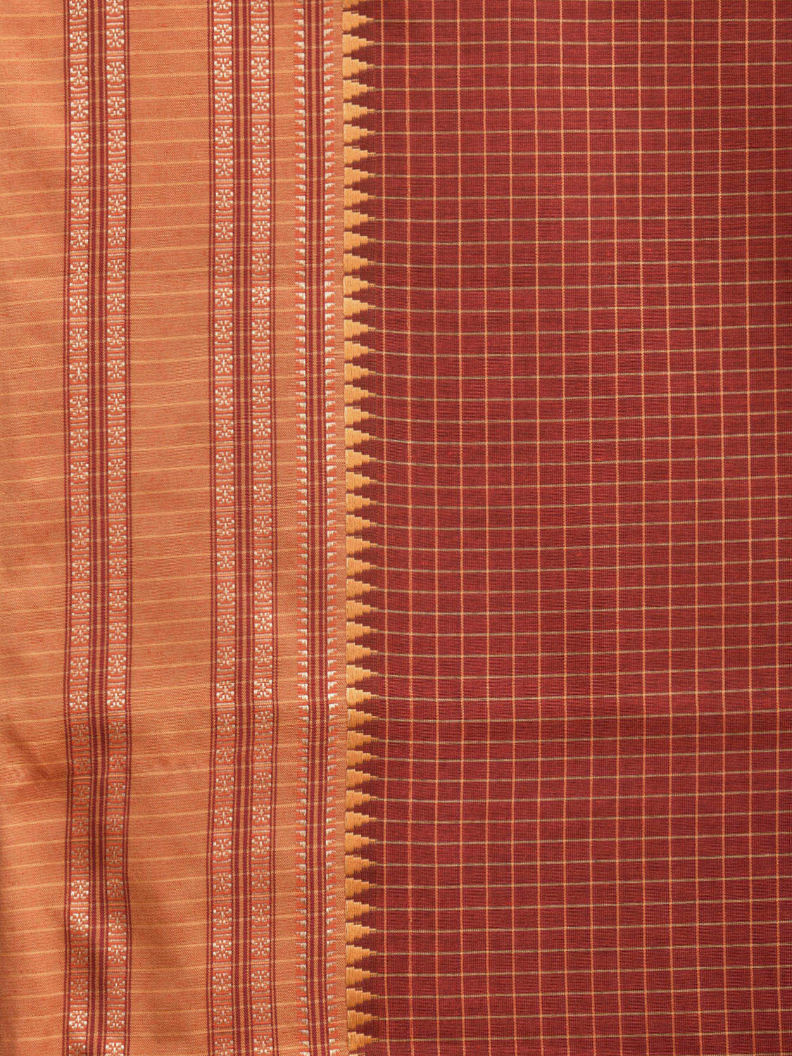 Rust and Mustard Bamboo Cotton Saree with Checks Design No Blouse bc0392