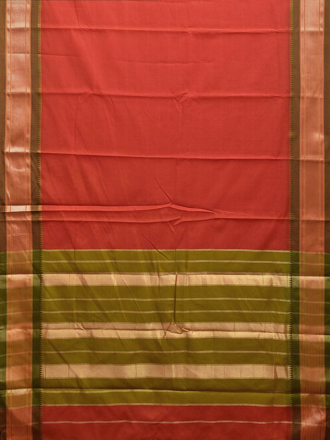 Rust and Olive Bamboo Cotton Plain Saree with Contrast Pallu Design No Blouse bc0624