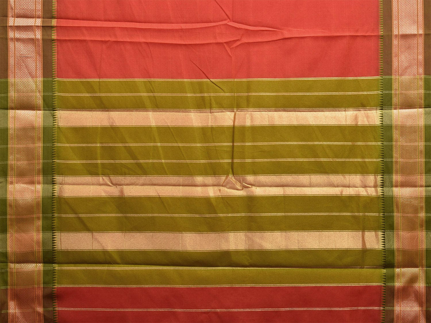 Rust and Olive Bamboo Cotton Plain Saree with Contrast Pallu Design No Blouse bc0624