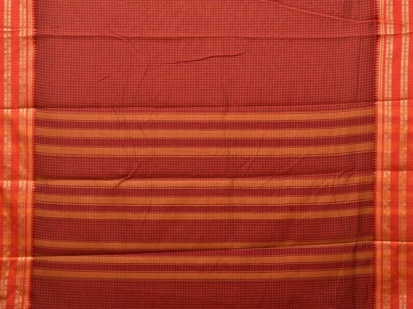 Rust and Orange Bamboo Cotton Saree with Checks Design bc0112
