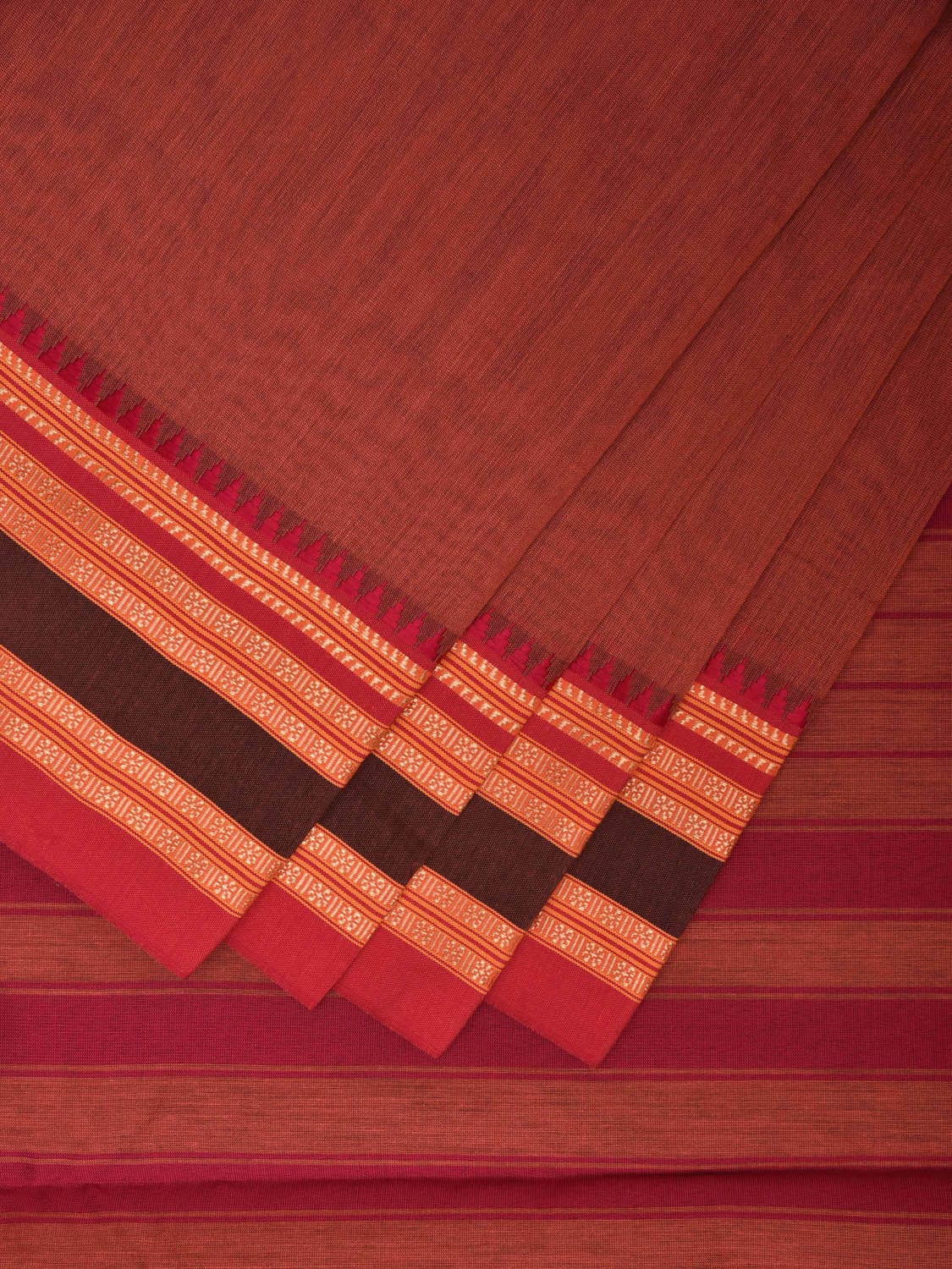 Rust and Pink Bamboo Cotton Plain Saree with Strips Pallu Design No Blouse bc0348