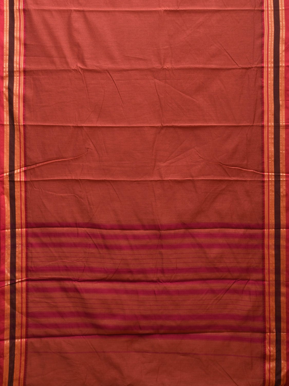 Rust and Pink Bamboo Cotton Plain Saree with Strips Pallu Design No Blouse bc0348