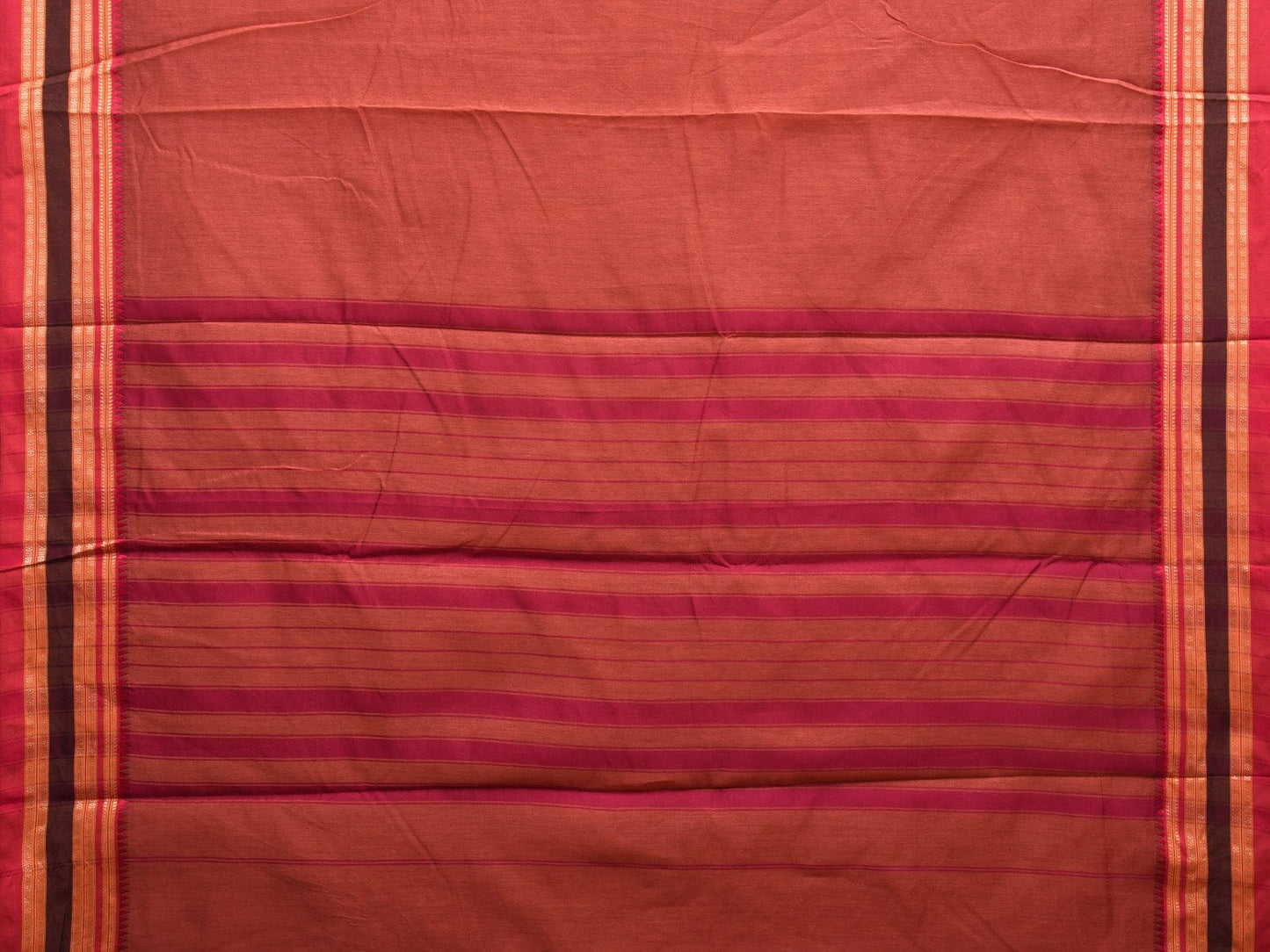 Rust and Pink Bamboo Cotton Plain Saree with Strips Pallu Design No Blouse bc0348