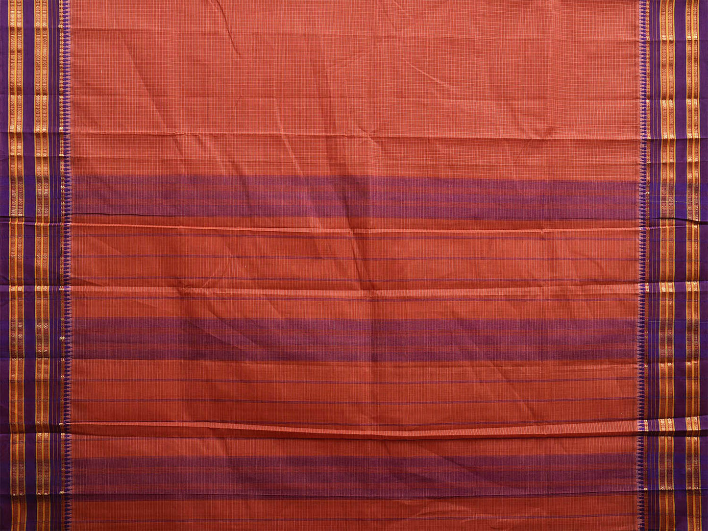 Rust and Purple Narayanpet Cotton Handloom Saree with Checks Design No Blouse np1068