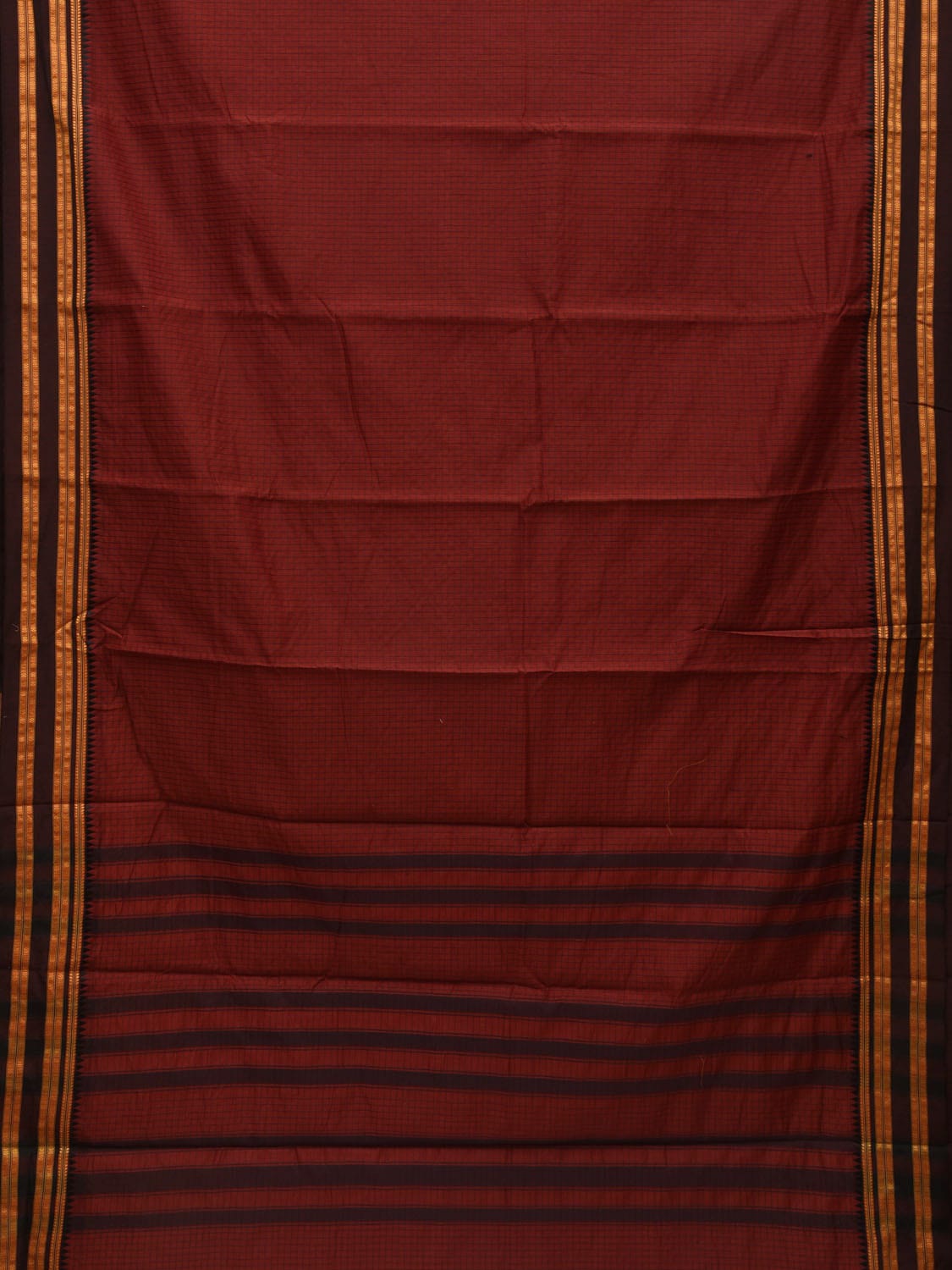 Rust Bamboo Cotton Saree with Checks Design bc0075