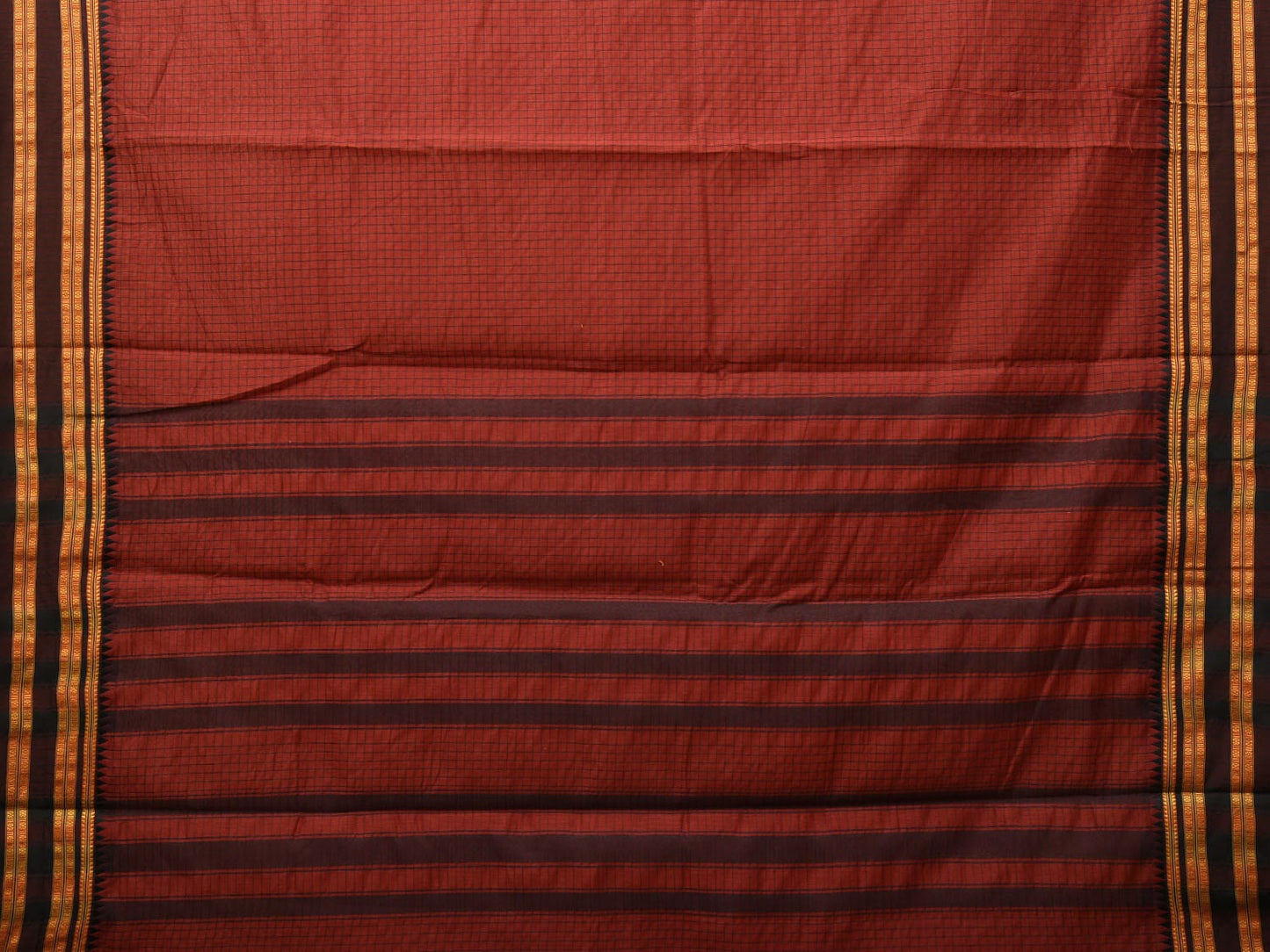 Rust Bamboo Cotton Saree with Checks Design bc0086