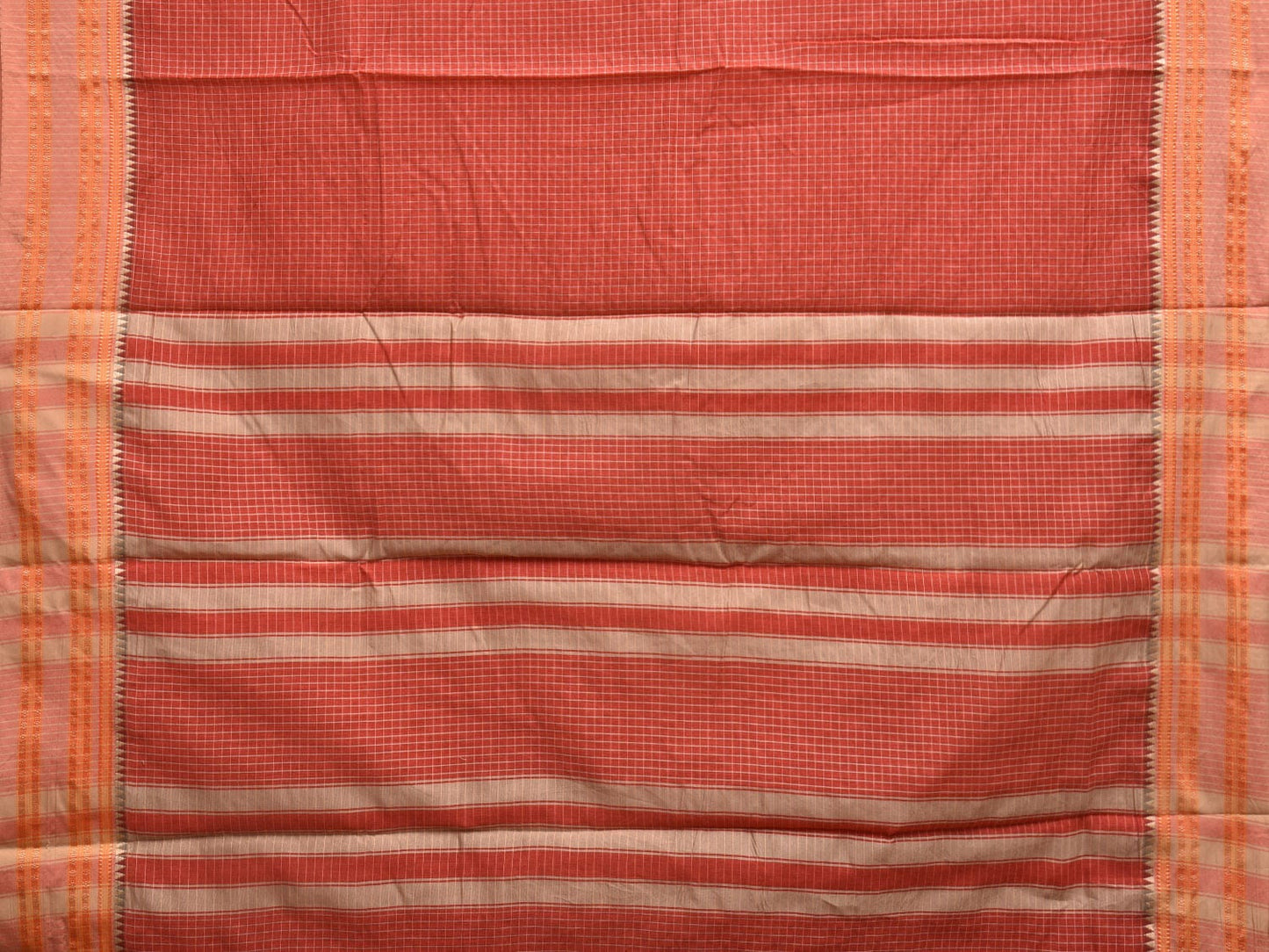 Rust Bamboo Cotton Saree with Checks Design No Blouse bc0340