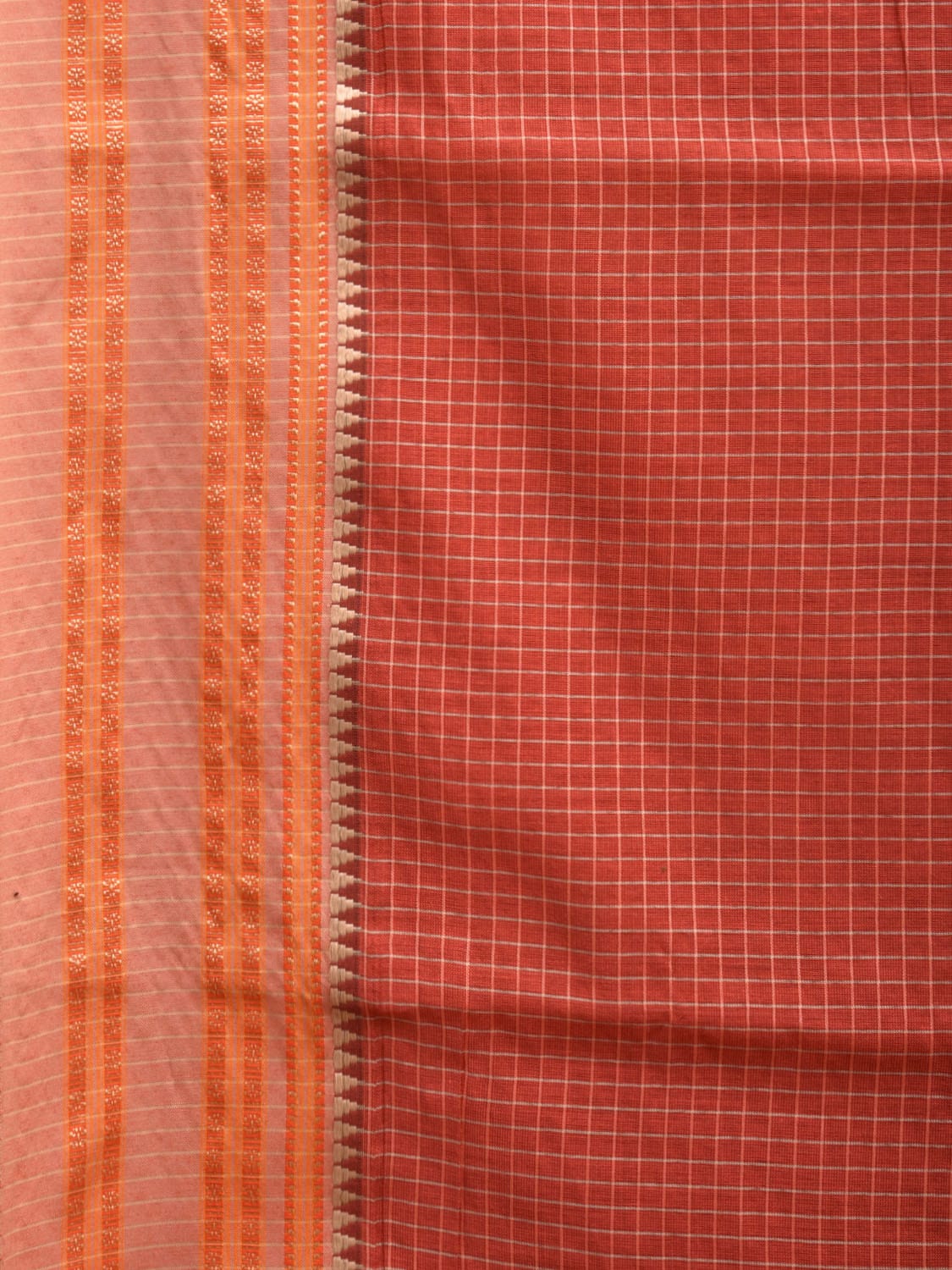 Rust Bamboo Cotton Saree with Checks Design No Blouse bc0340