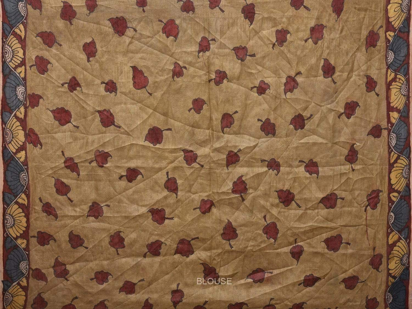 Rust Bandhani Kalamkari Tussar Handloom Saree with Pallu and Border Design bn0151