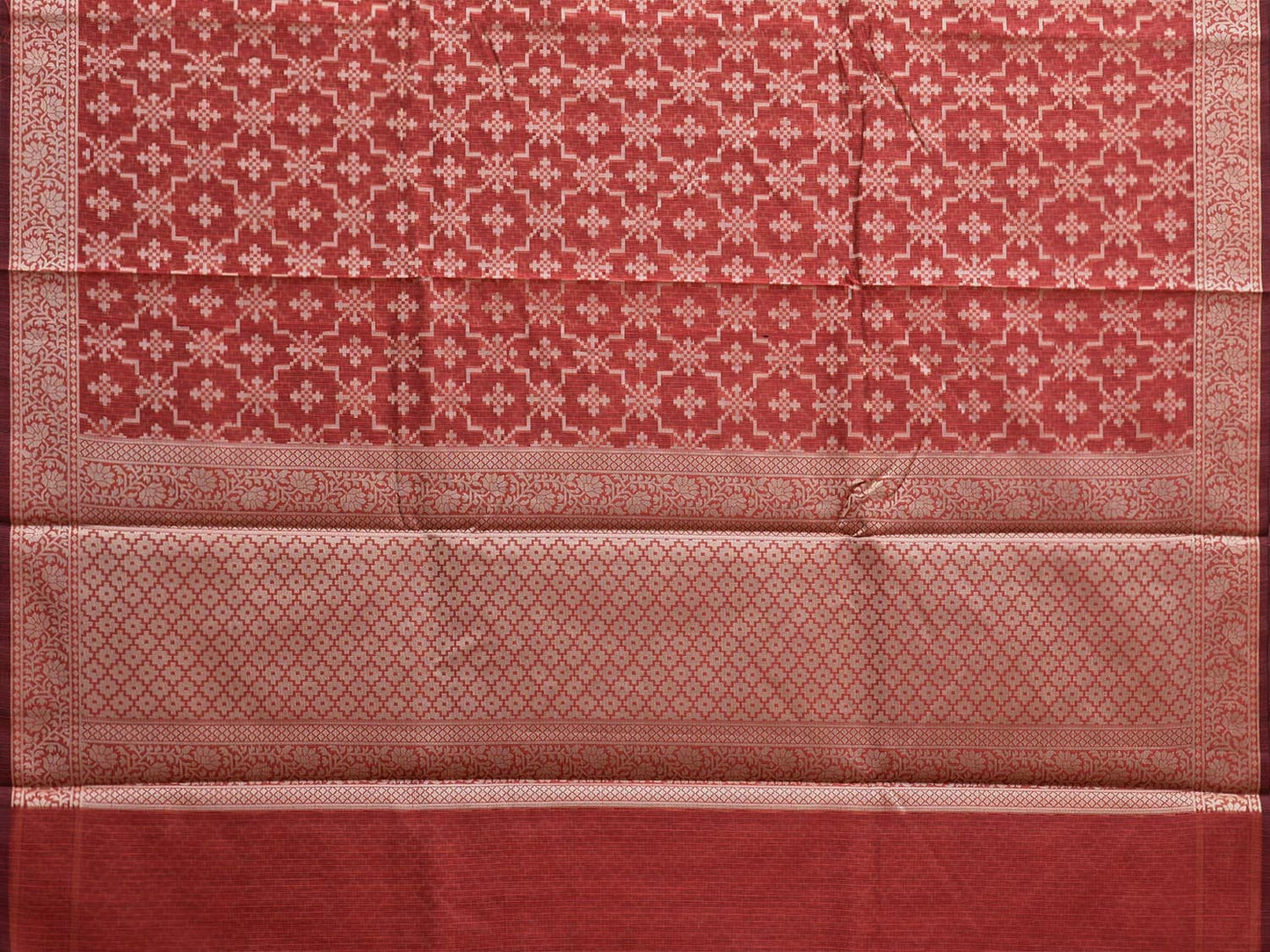 Rust Dhakai Jamdani Cotton Viscose Saree with Grill and Border Design dj0064