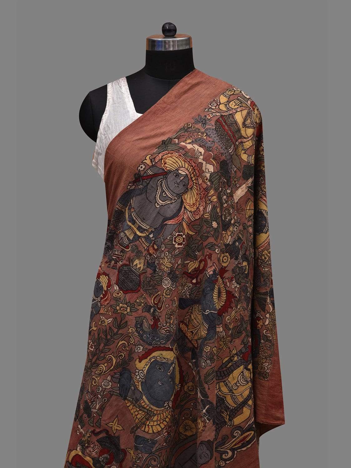 Rust Kalamkari Hand Painted Cotton Handloom Dupatta with Dashavatar Design ds2600