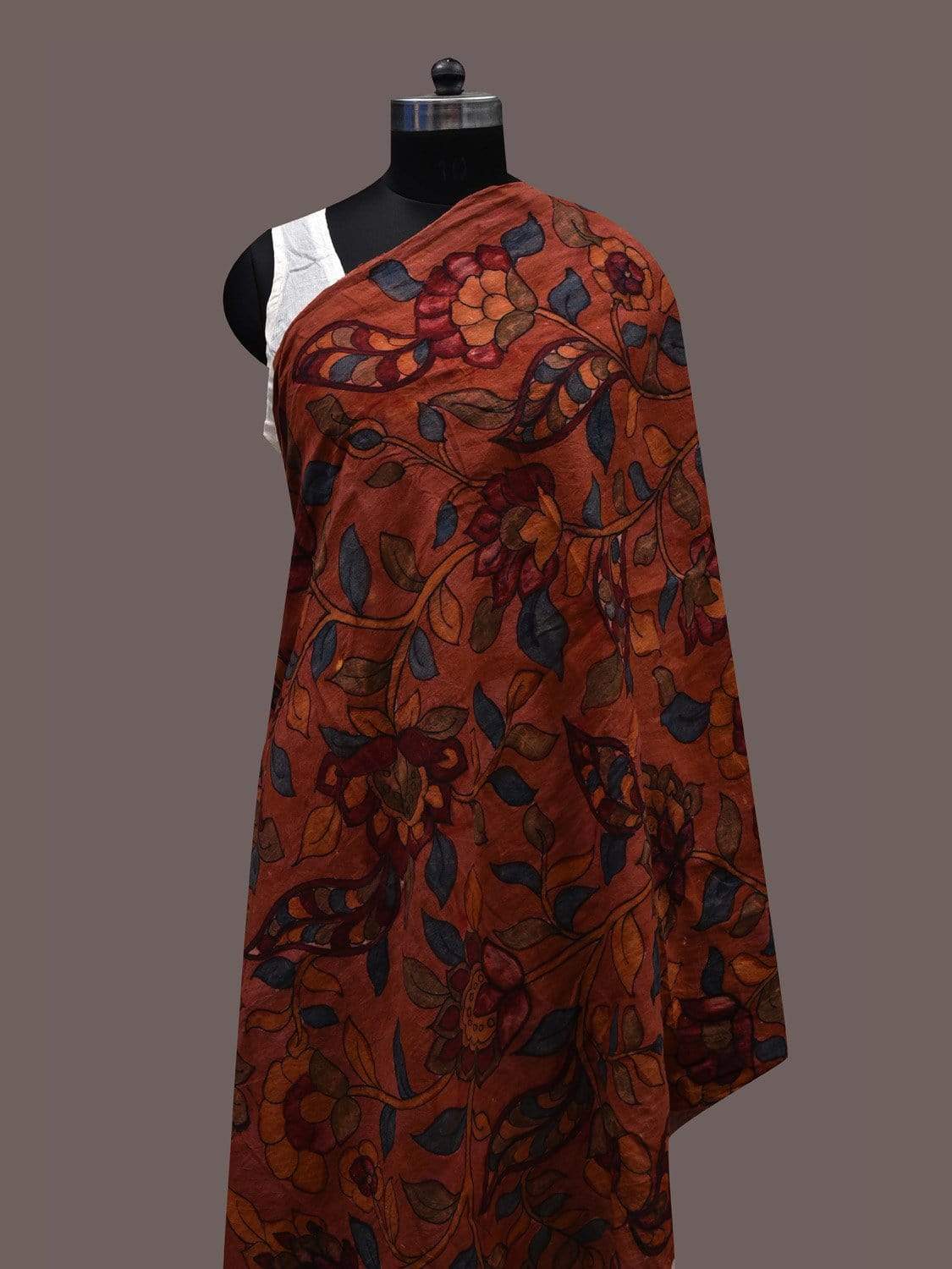 Rust Kalamkari Hand Painted Cotton Handloom Dupatta with Floral Design ds2391