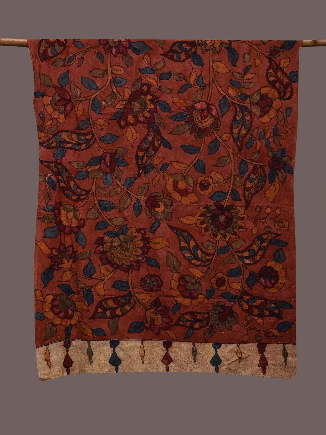 Rust Kalamkari Hand Painted Cotton Handloom Dupatta with Floral Design ds2391