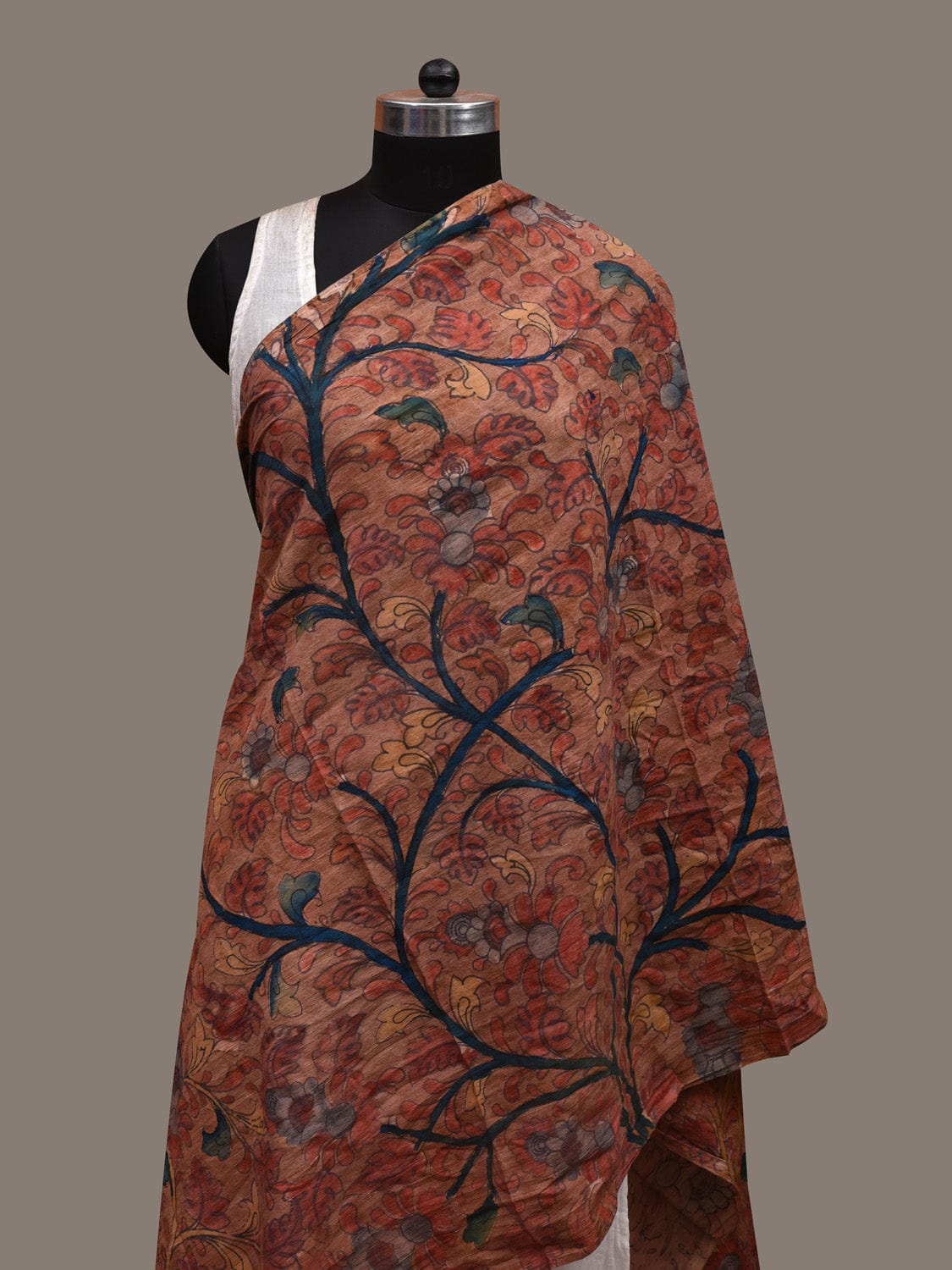 Rust Kalamkari Hand Painted Cotton Handloom Dupatta with Floral Design ds2877