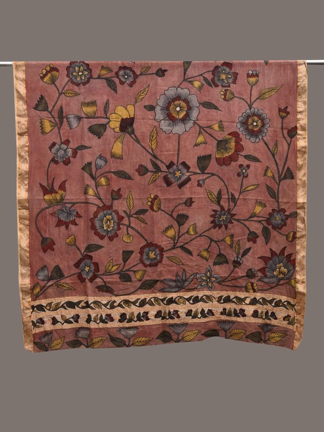 Rust Kalamkari Hand Painted Cotton Silk Handloom Dupatta with Floral Design ds2442