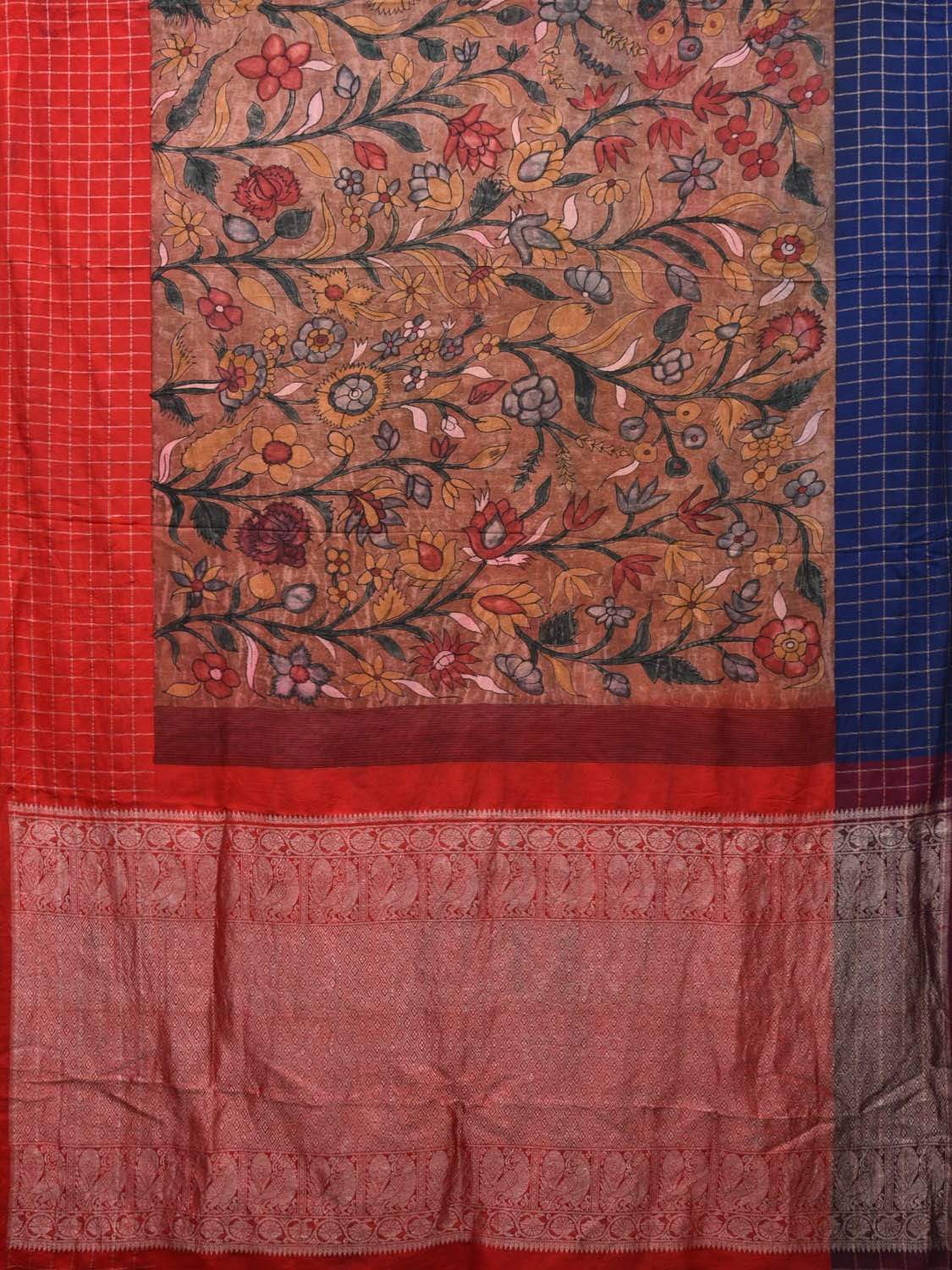 Rust Kalamkari Hand Painted Gadwal Silk Handloom Saree with Floral Design KL0495