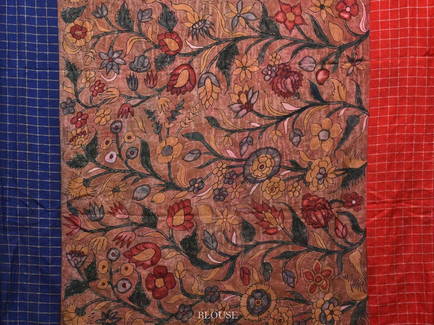 Rust Kalamkari Hand Painted Gadwal Silk Handloom Saree with Floral Design KL0495
