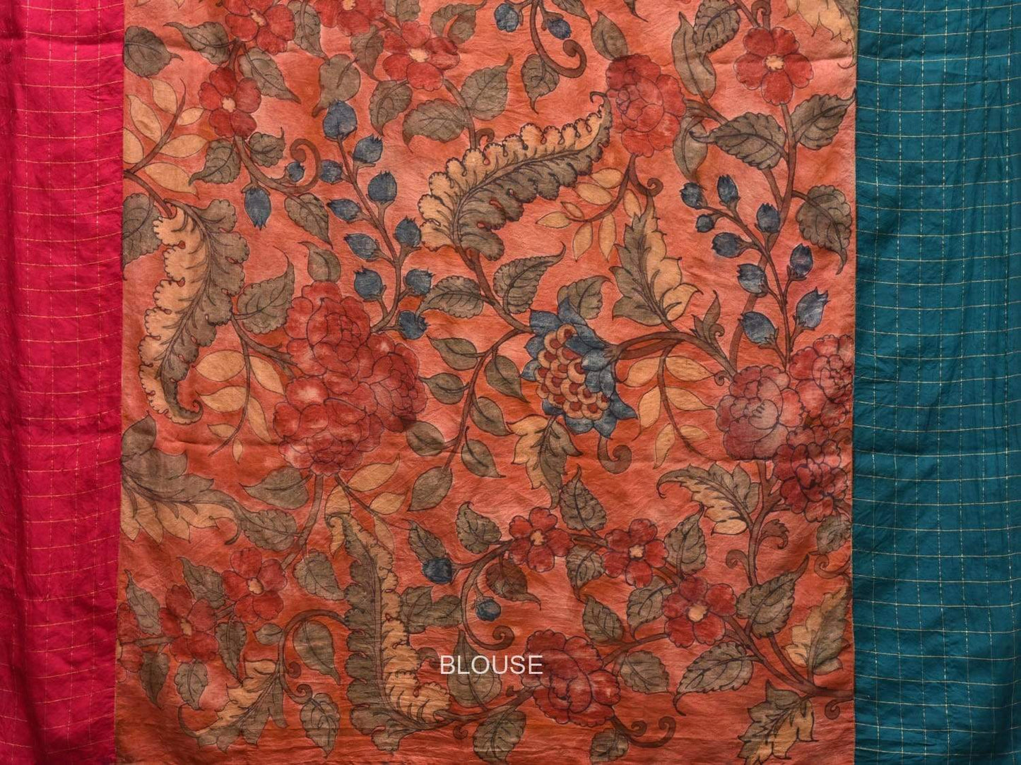 Rust Kalamkari Hand Painted Gadwal Silk Handloom Saree with Ganga-Jamuna Checks Border Design KL0441