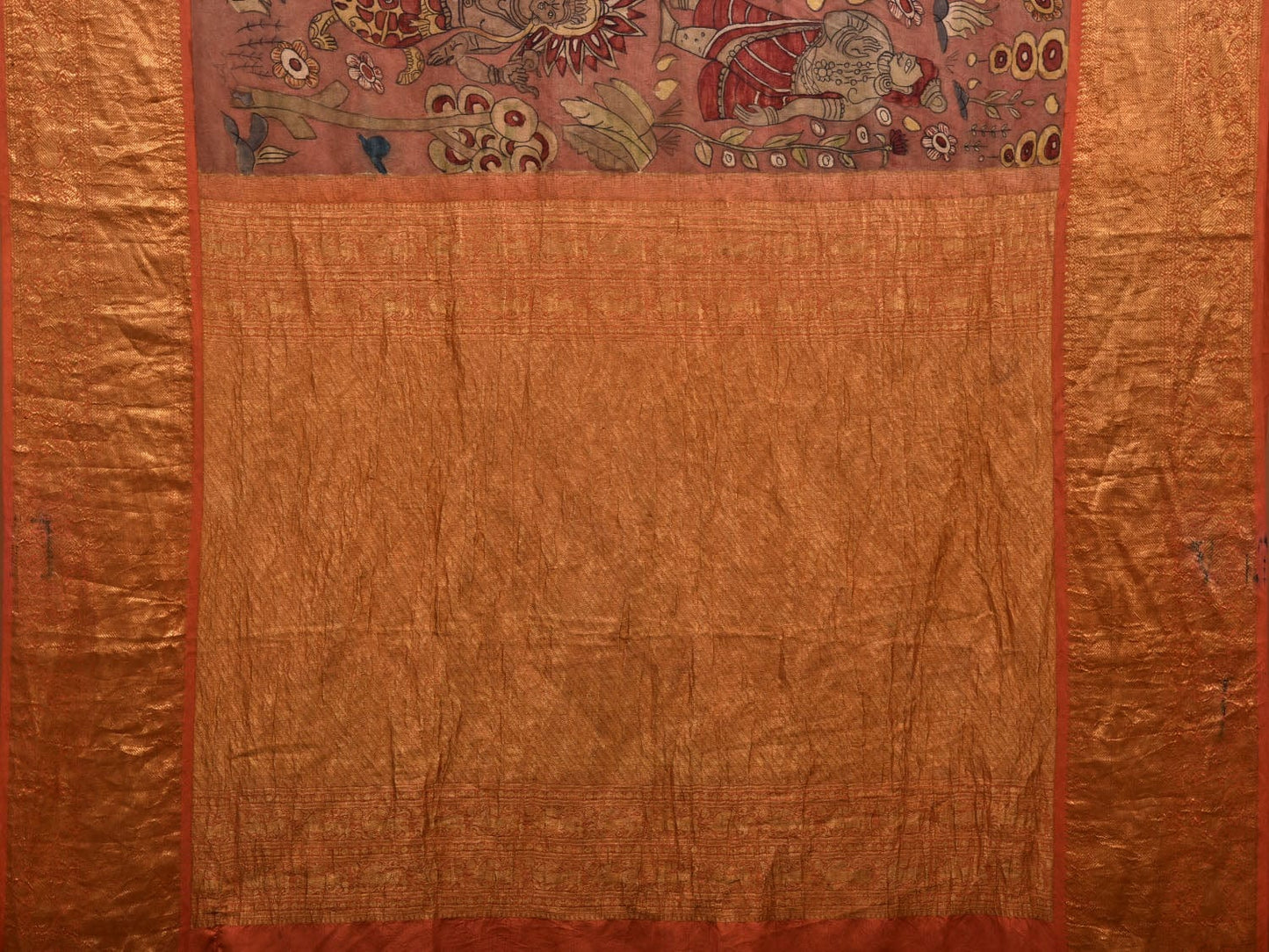 Rust Kalamkari Hand Painted Kanchipuram Silk Handloom Saree with Dashavatar Design Kl0654