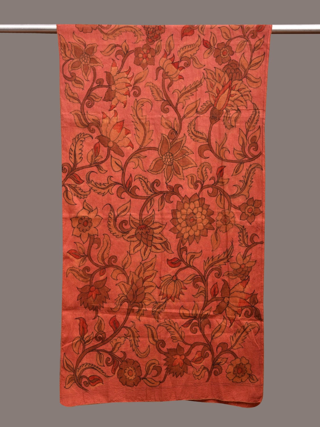 Rust Kalamkari Hand Painted Sico Stole with Floral Design ds3617