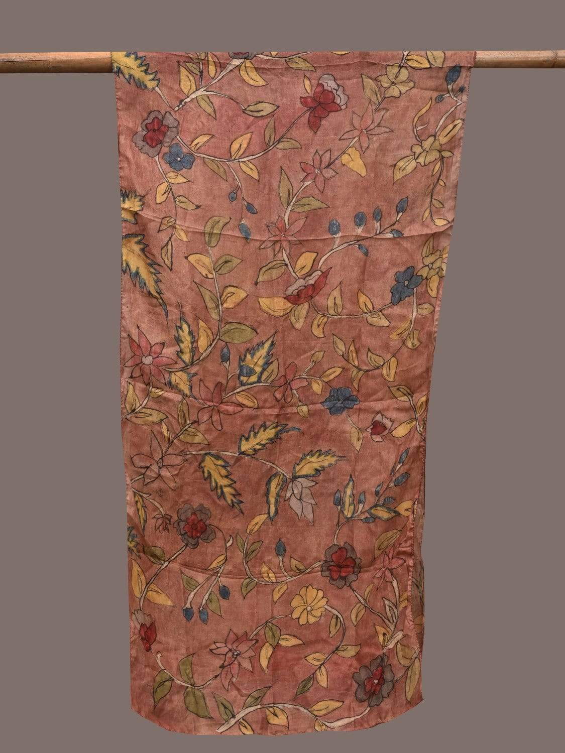 Rust Kalamkari Hand Painted Silk Stole with Floral Design ds2322