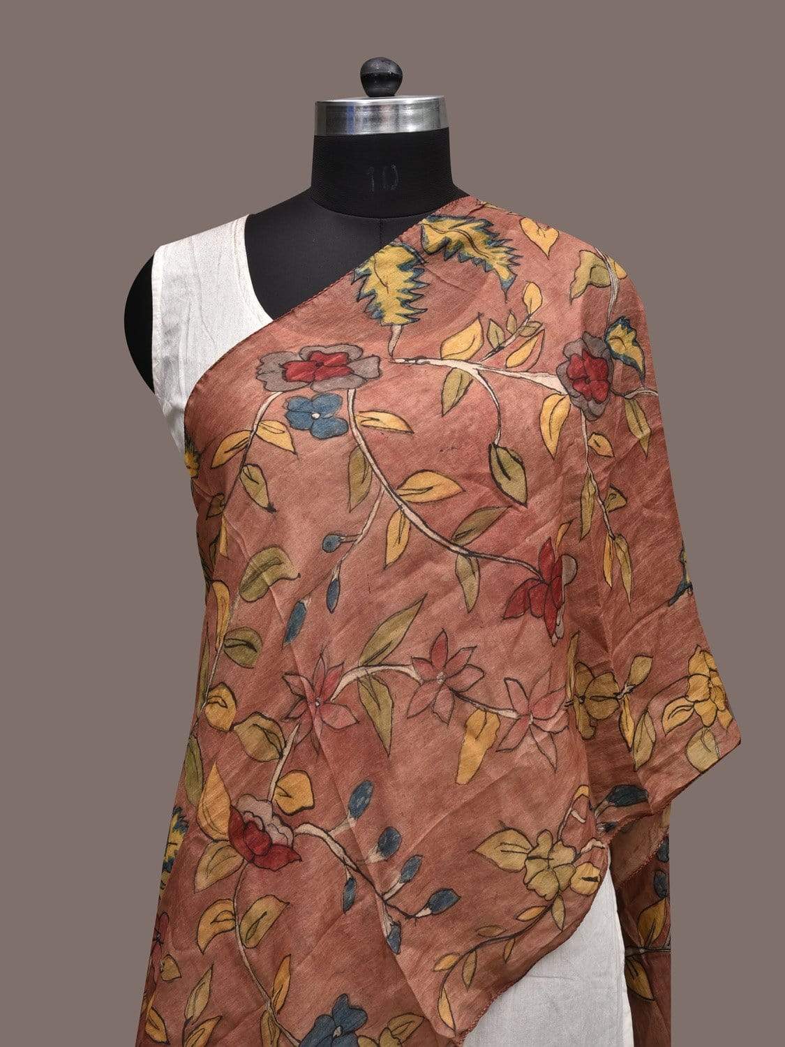 Rust Kalamkari Hand Painted Silk Stole with Floral Design ds2322