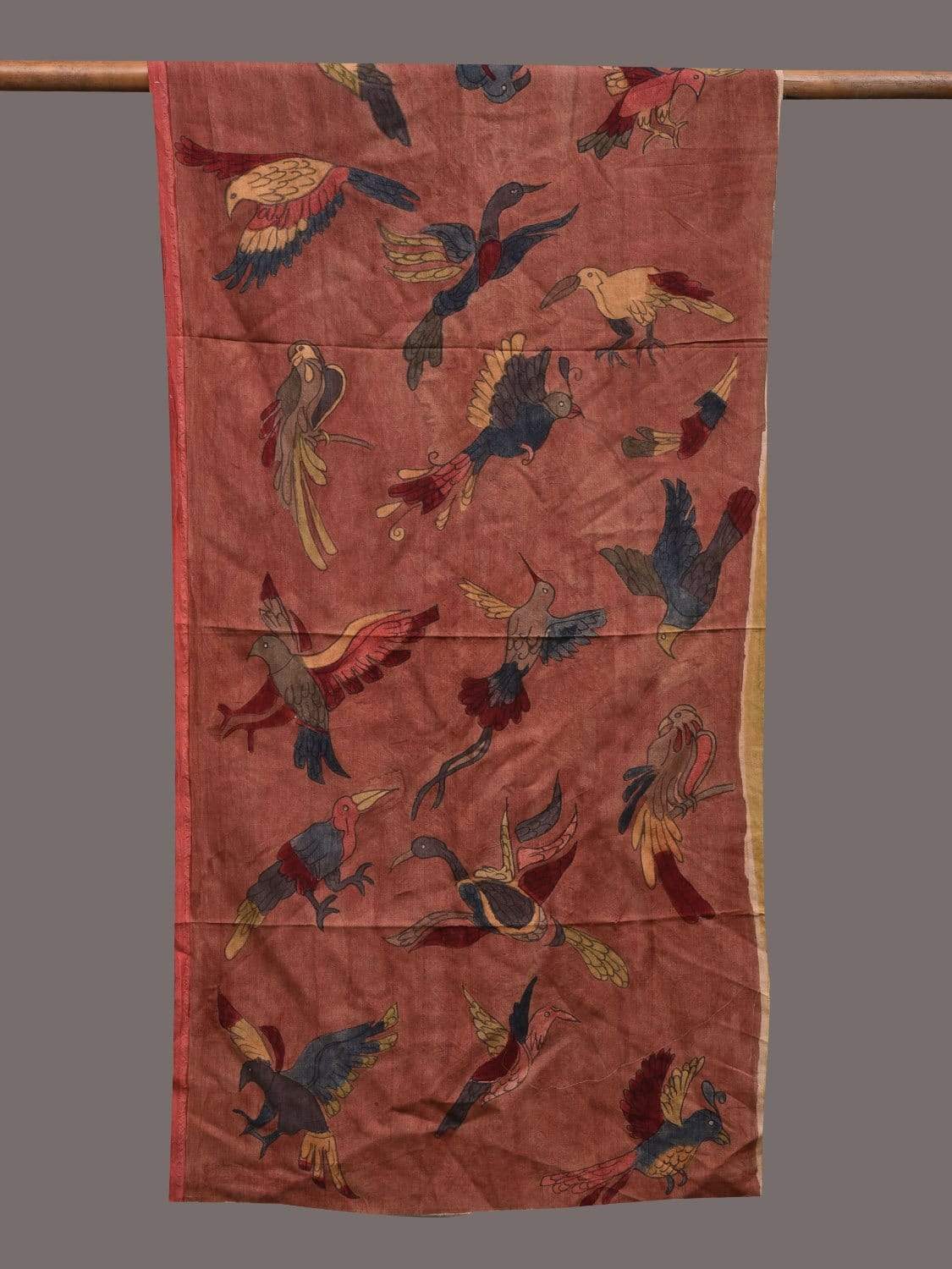 Rust Kalamkari Hand Painted Tussar Handloom Stole with Birds Design ds2415