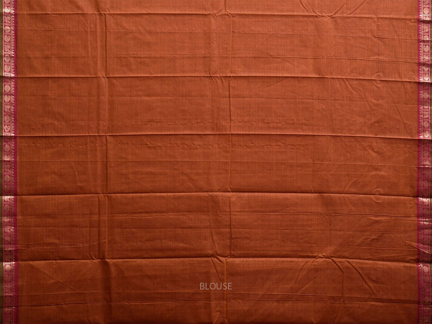 Rust Kanchipuram Cotton Plain Saree with Strips and Small Border Design k0858