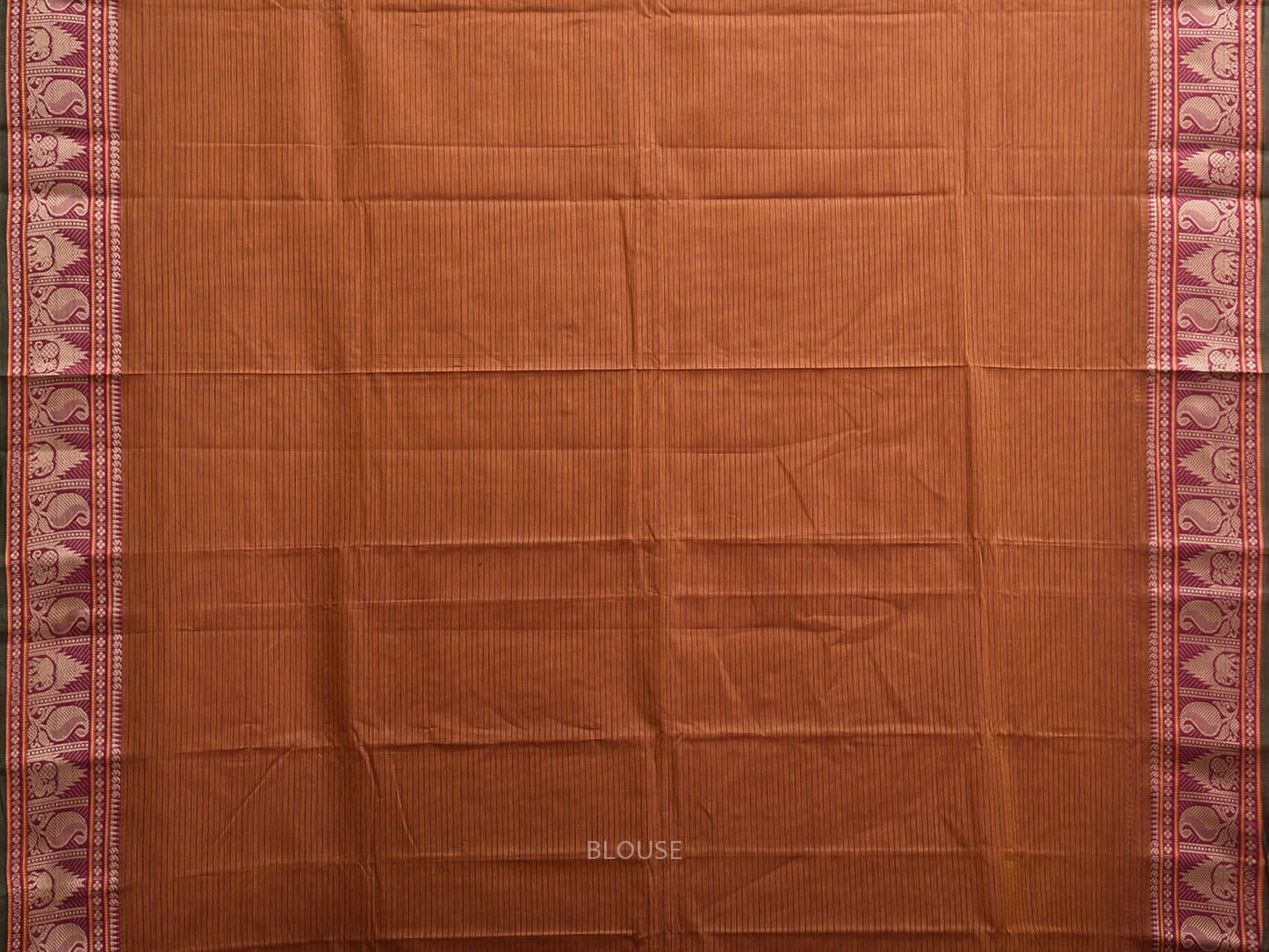 Rust Kanchipuram Cotton Saree with Strips Pallu and Border Design k0871