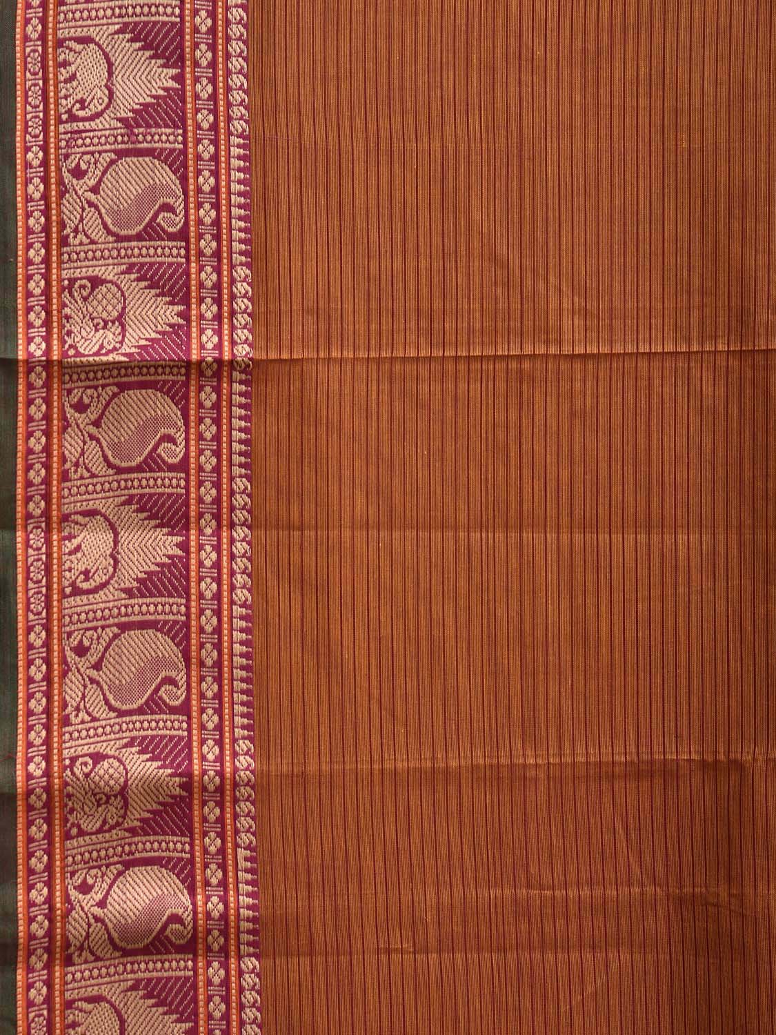 Rust Kanchipuram Cotton Saree with Strips Pallu and Border Design k0871