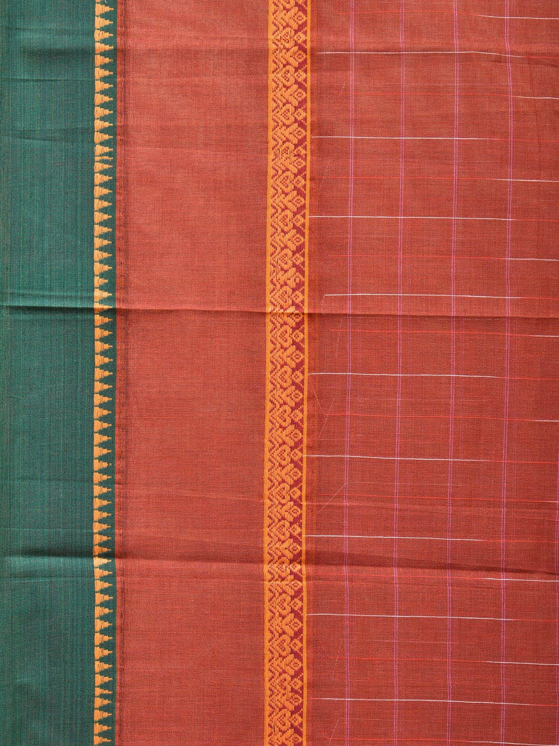 Rust Narayanpet Cotton Handloom Saree with Checks and Big Border Design No Blouse np0702