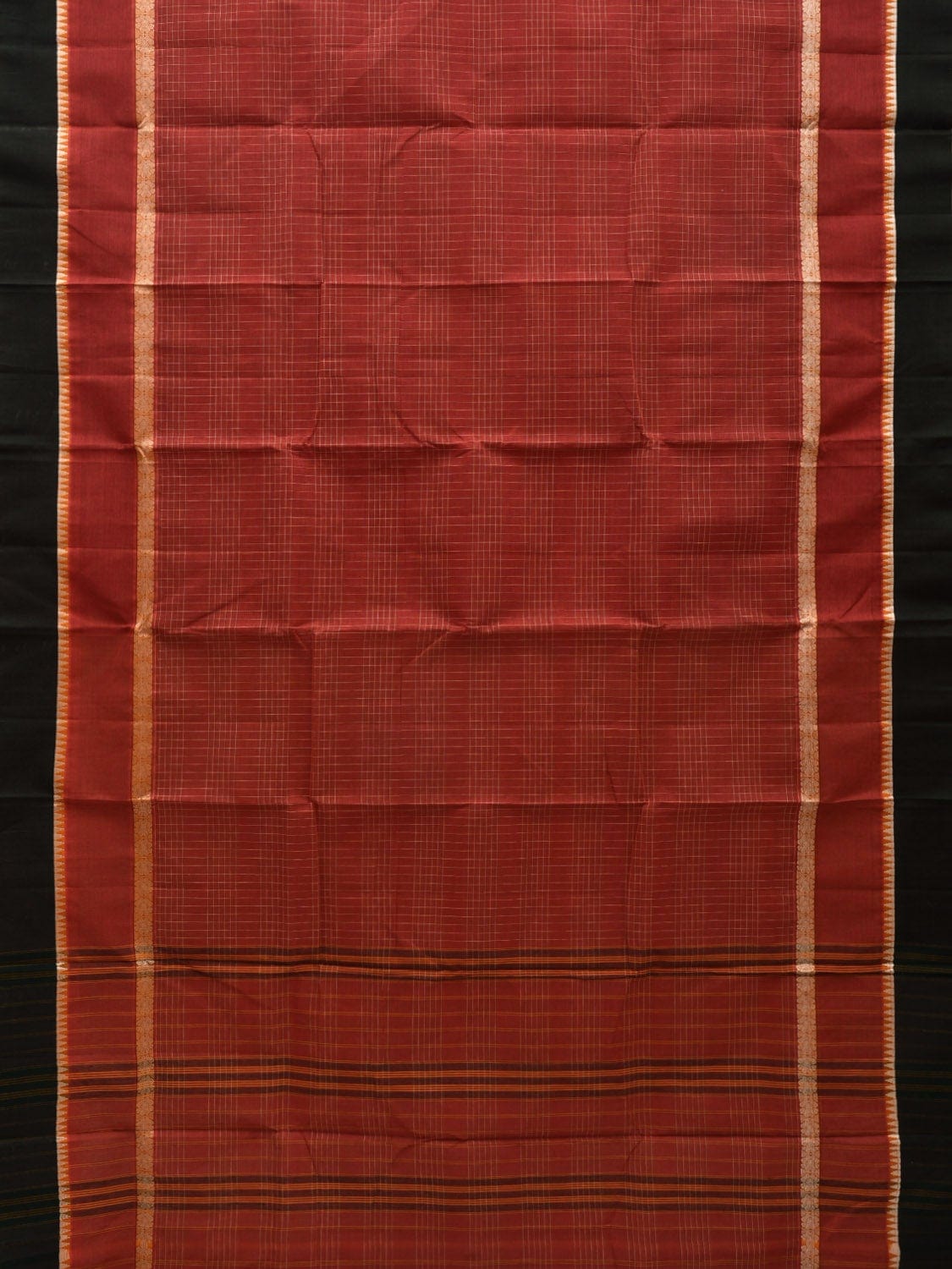 Rust Narayanpet Cotton Handloom Saree with Checks Design No Blouse np0524