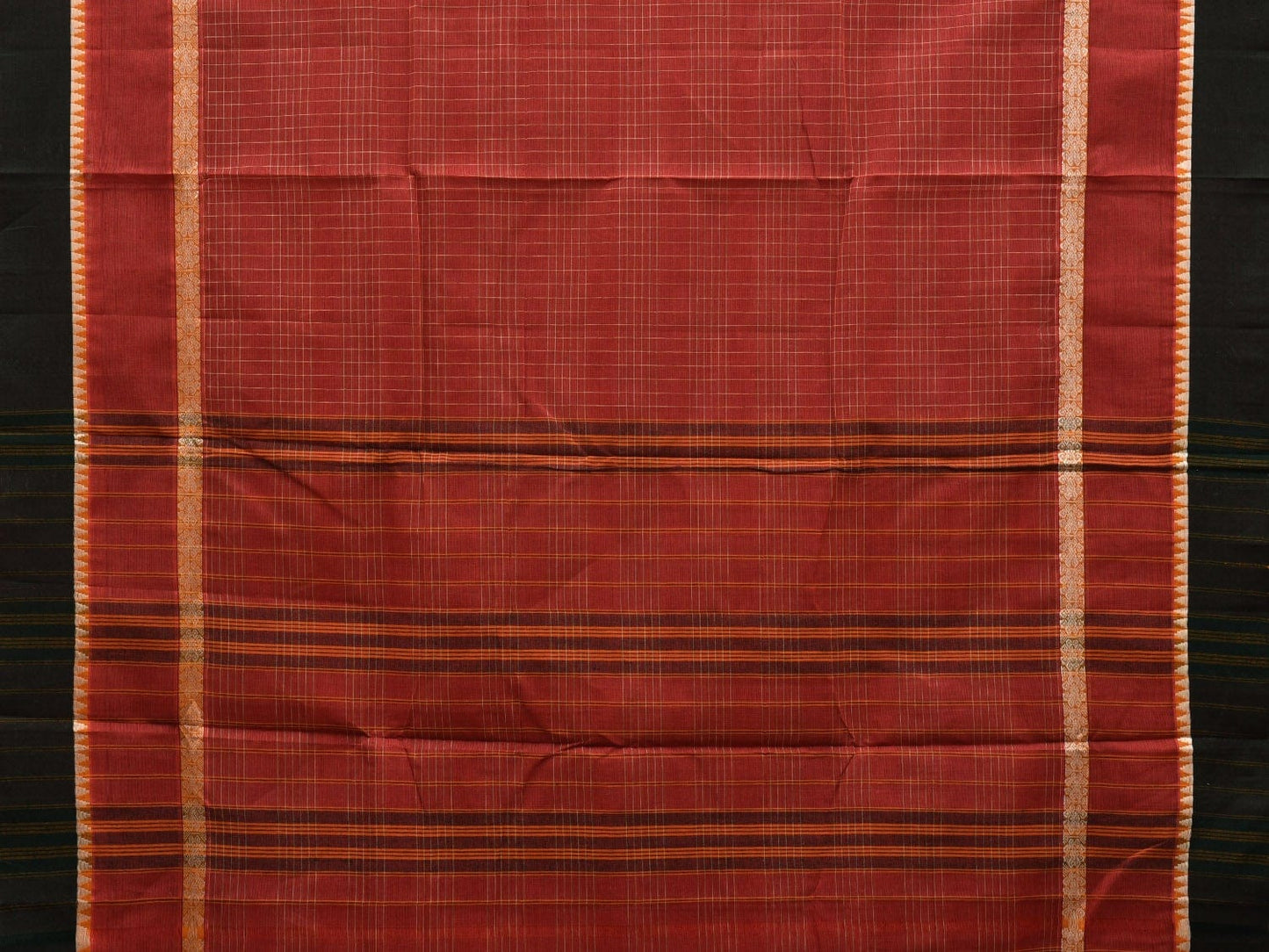 Rust Narayanpet Cotton Handloom Saree with Checks Design No Blouse np0524