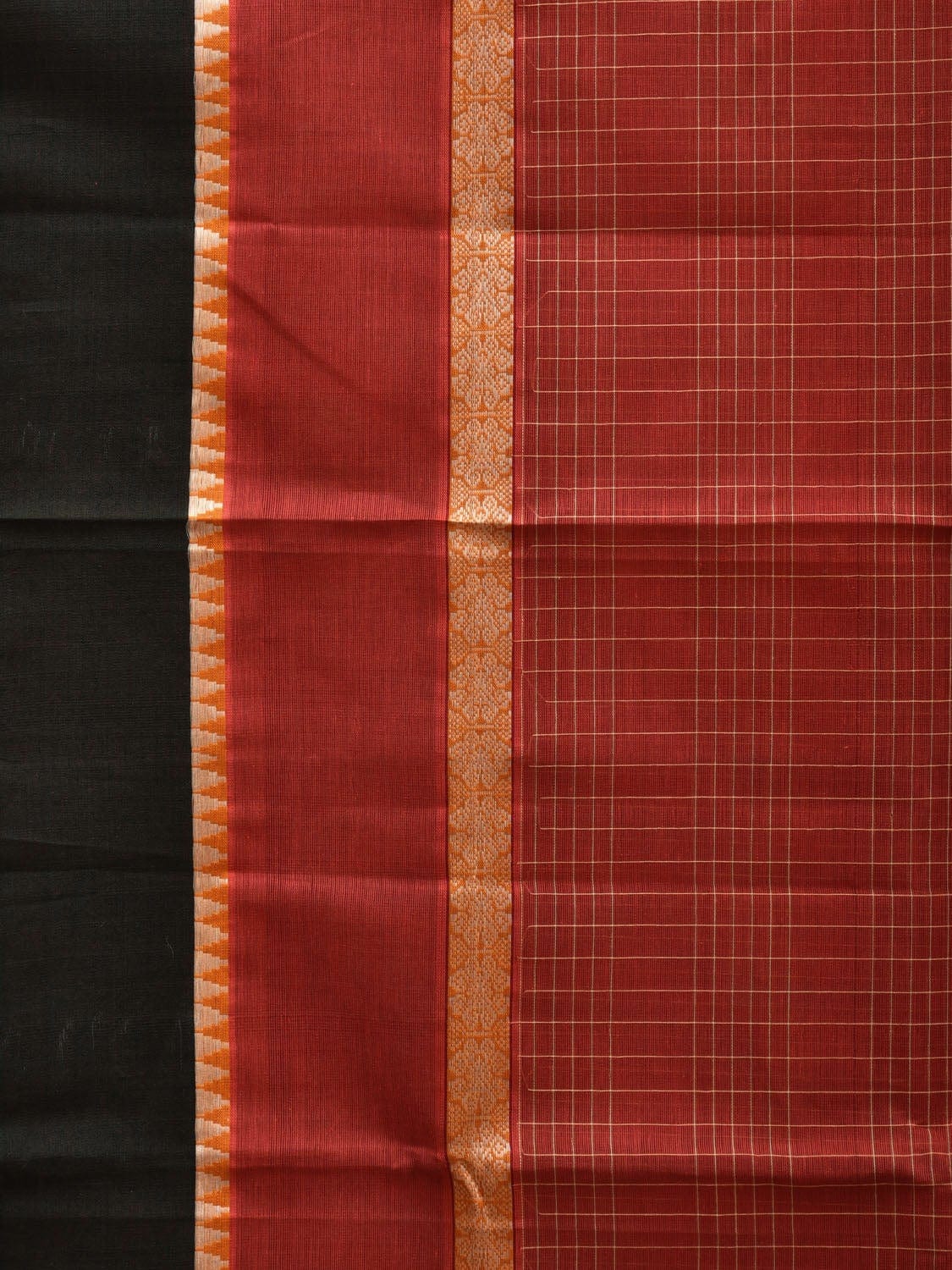 Rust Narayanpet Cotton Handloom Saree with Checks Design No Blouse np0524