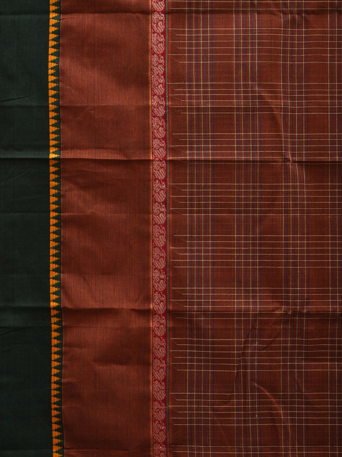Rust Narayanpet Cotton Handloom Saree with Checks Design No Blouse np0543