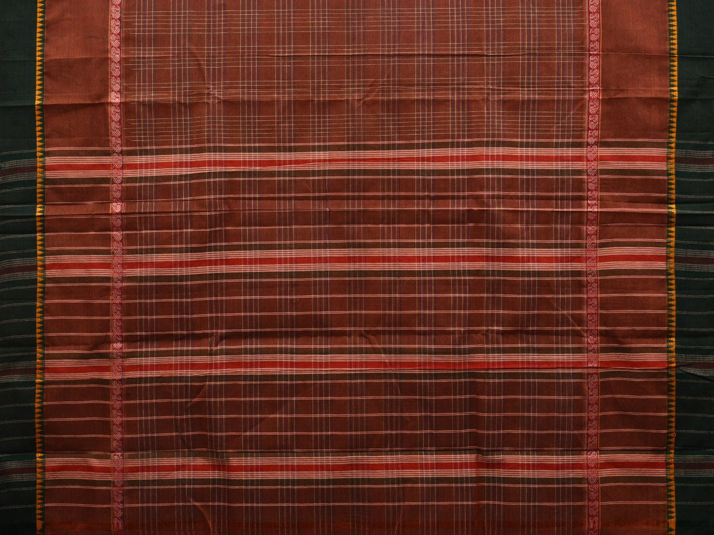 Rust Narayanpet Cotton Handloom Saree with Checks Design No Blouse np0543
