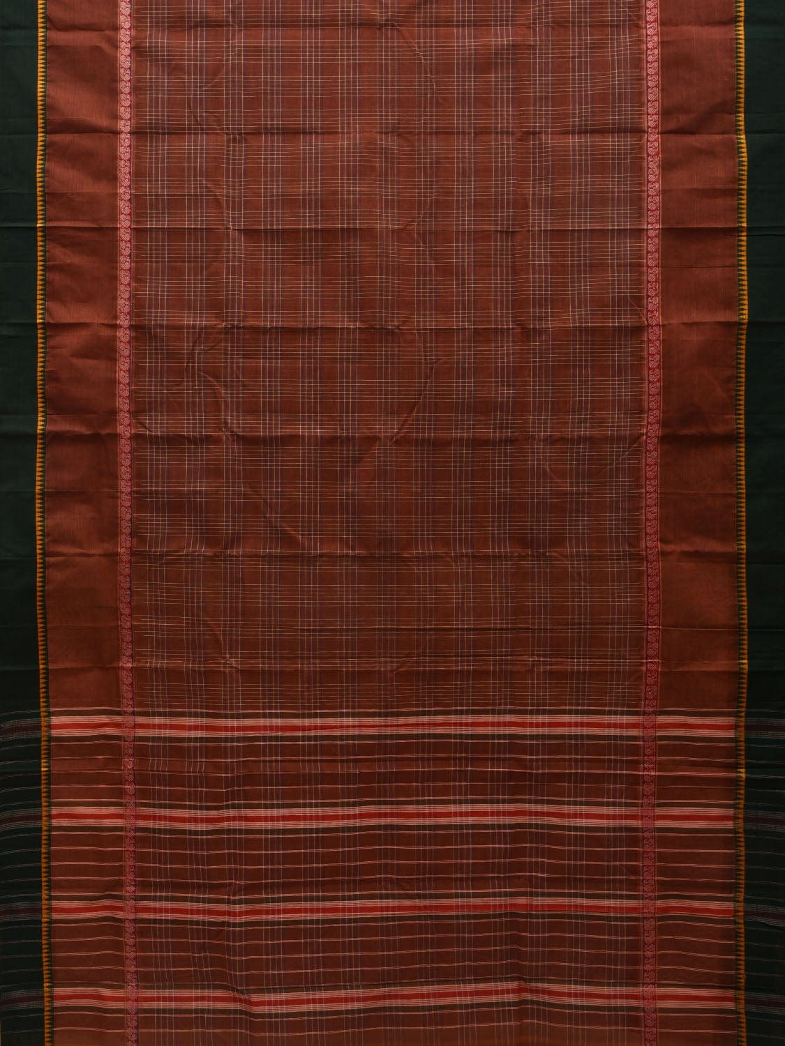 Rust Narayanpet Cotton Handloom Saree with Checks Design No Blouse np0543