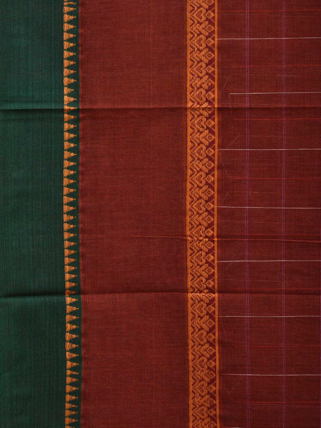 Rust Narayanpet Cotton Handloom Saree with Checks Design No Blouse np0619