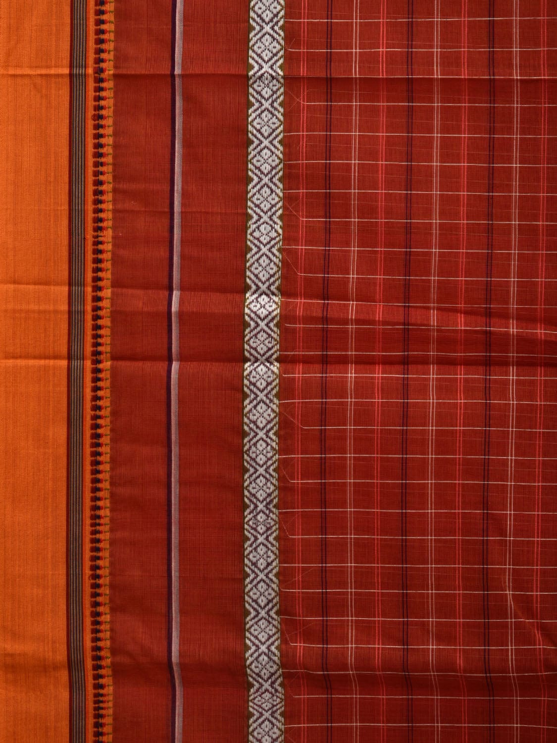 Rust Narayanpet Cotton Handloom Saree with Checks Design No Blouse np0637