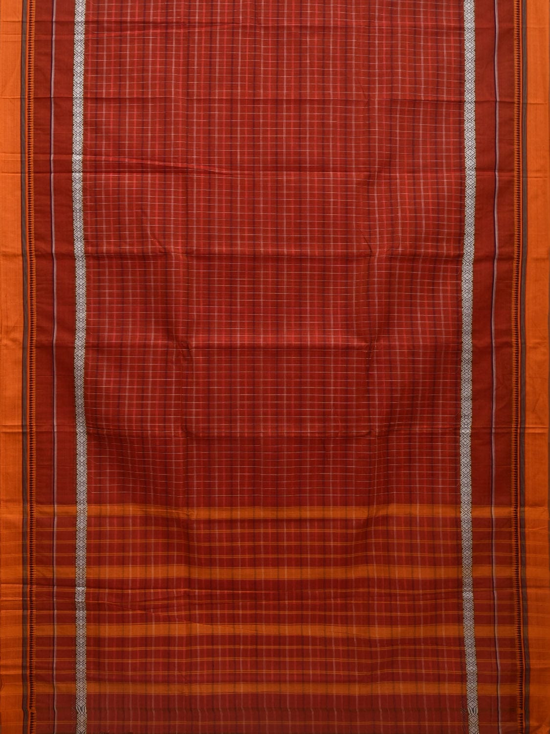 Rust Narayanpet Cotton Handloom Saree with Checks Design No Blouse np0637