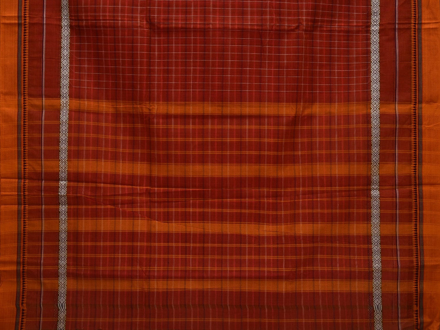 Rust Narayanpet Cotton Handloom Saree with Checks Design No Blouse np0637