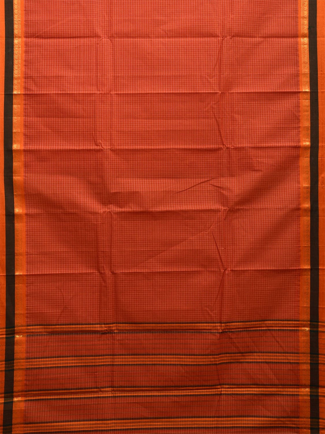 Rust Narayanpet Cotton Handloom Saree with Checks Design No Blouse np1032