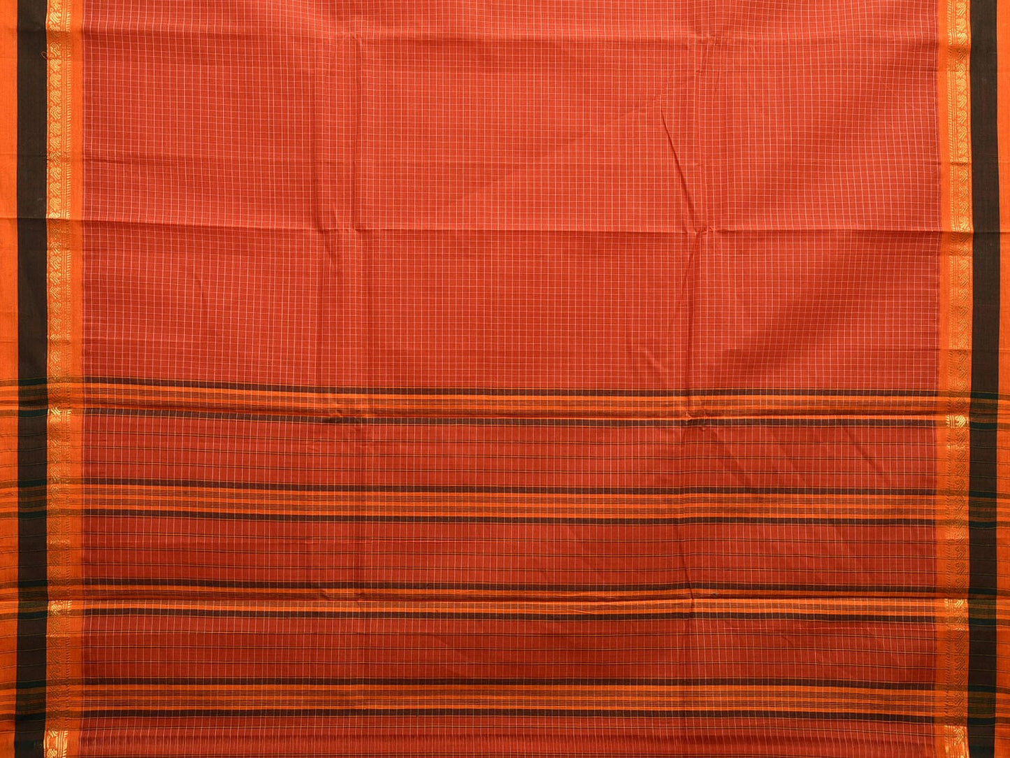 Rust Narayanpet Cotton Handloom Saree with Checks Design No Blouse np1032