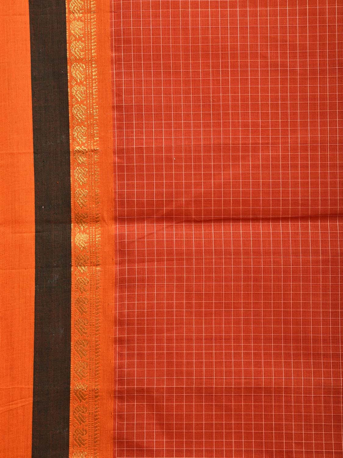 Rust Narayanpet Cotton Handloom Saree with Checks Design No Blouse np1032