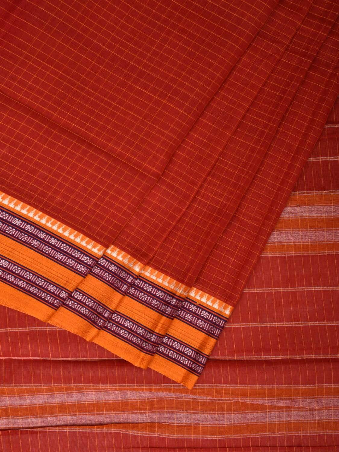 Rust Narayanpet Cotton Handloom Saree with Checks Design np0446