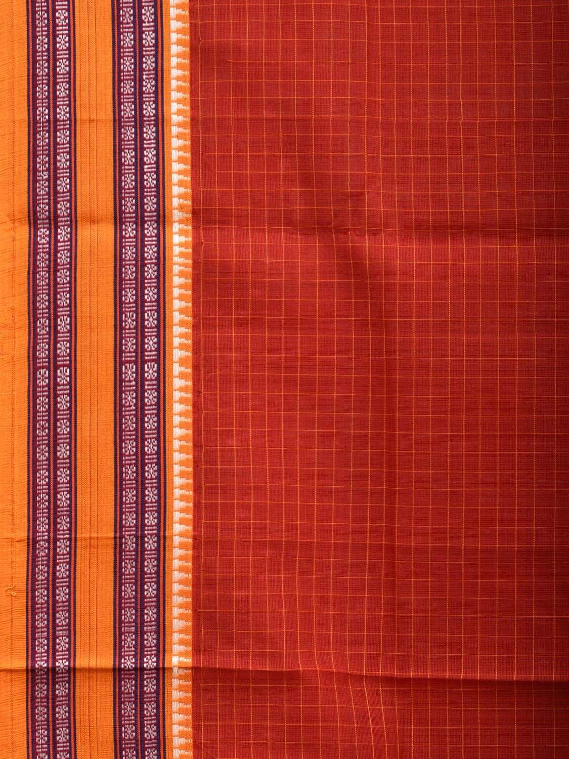 Rust Narayanpet Cotton Handloom Saree with Checks Design np0446