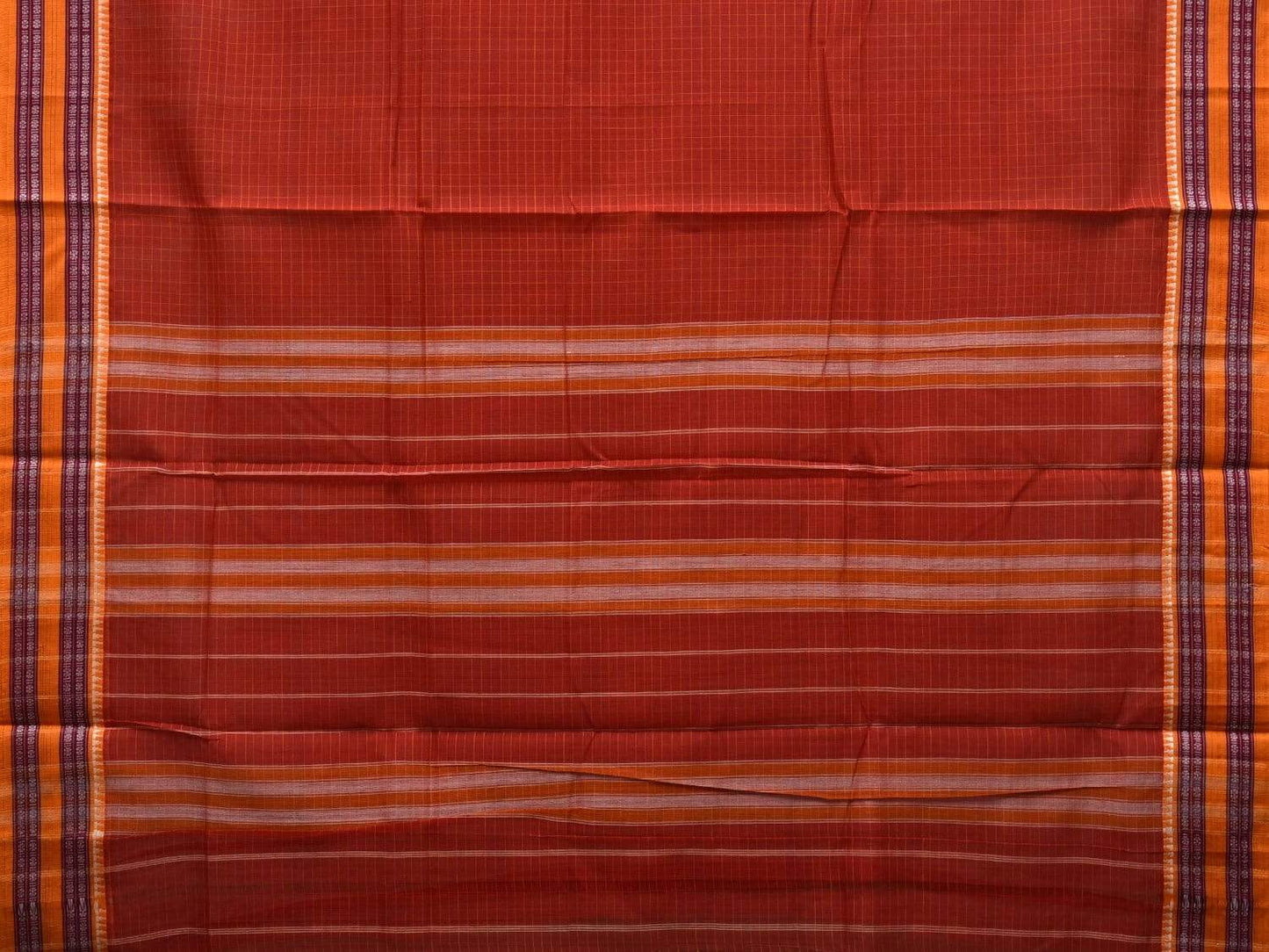 Rust Narayanpet Cotton Handloom Saree with Checks Design np0446
