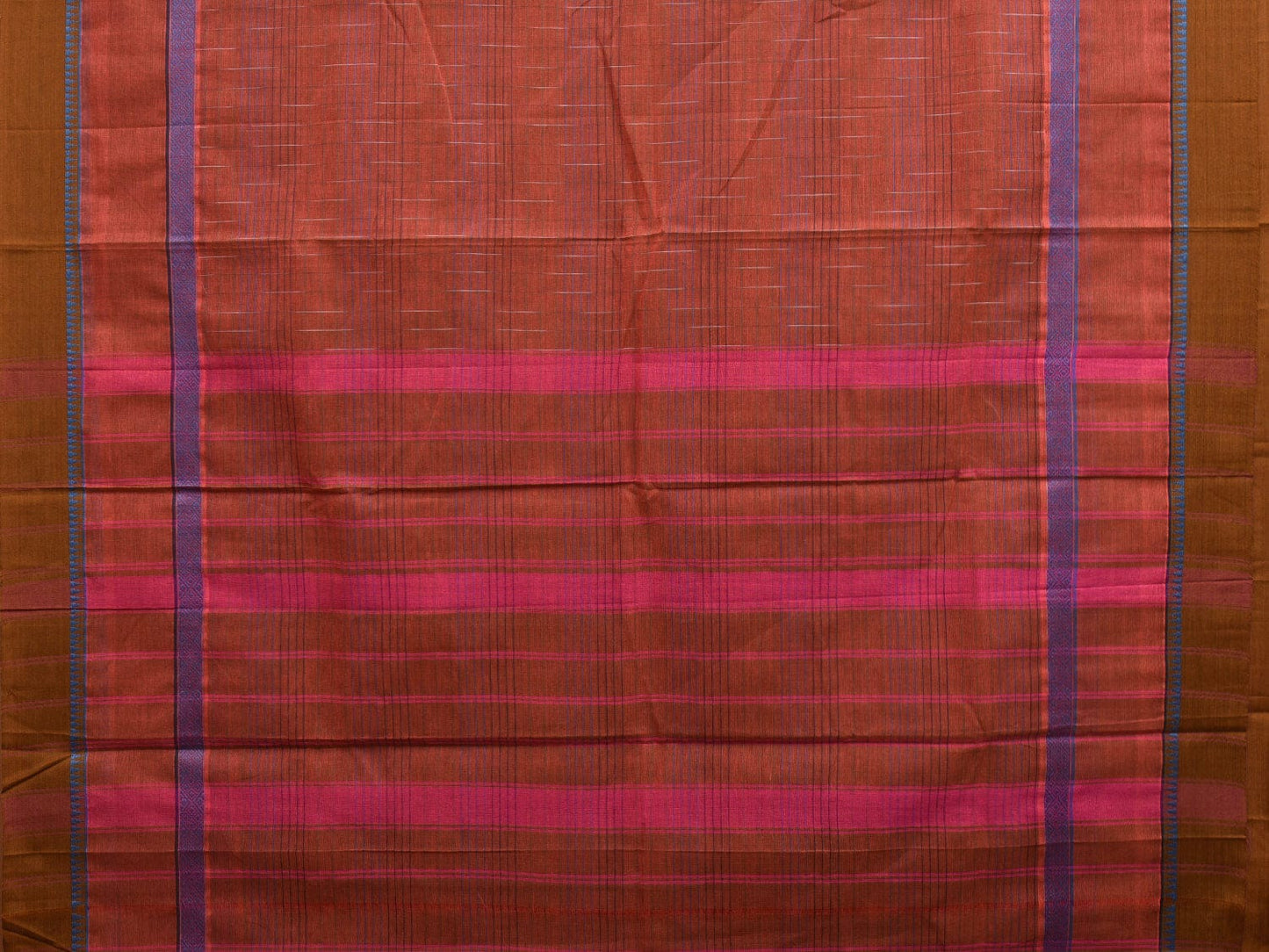 Rust Narayanpet Cotton Handloom Saree with Strips and Big Border Design No Blouse np0873